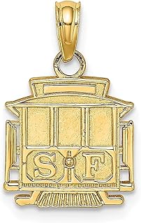 Colar de ouro amarelo 14k Sf Cable Car Charm Pingente Viagem Transporte Destino Joias Finas Para Mulheres Presentes Para Ela, Pedra Ouro amarelo Pedra