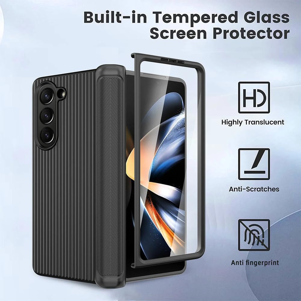 Bisagra Carcasa De Equipaje Membrana Vidrio Templado Incorporado Funda para Teléfono con Pantalla para Samsung Galaxy Z Fold 5 4 3 Funda Protectora, Negro, para Samsung Z Fold4