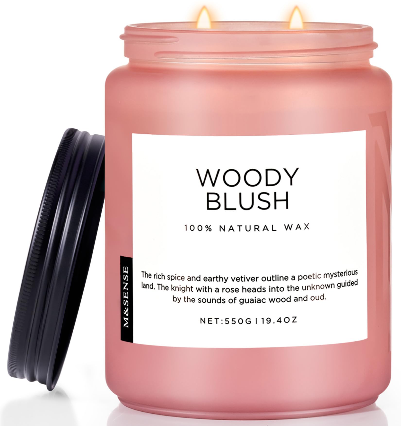 M&SENSE Woody Blush Candle Scented for Home, Natural Organic Soy Candles 19.4oz Large Jar 110 Hour Long Lasting Burning, Romantic Scented Candle Gifts for Mom, Lover & Girlfriends