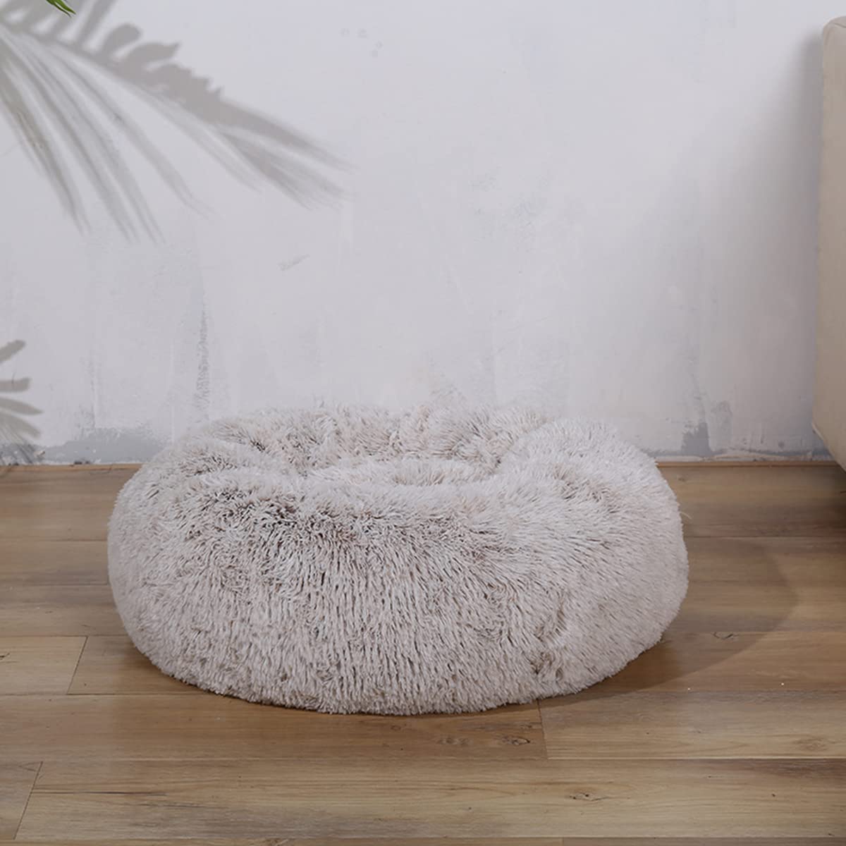 Calming Dog Bed & Cat Bed, Anti-Anxiety Donut Warming Cozy Soft Dog Round Bed, Fluffy Faux Plush Dog Cat Cushion Bed for large Small Medium Dogs and Cats diameter16in