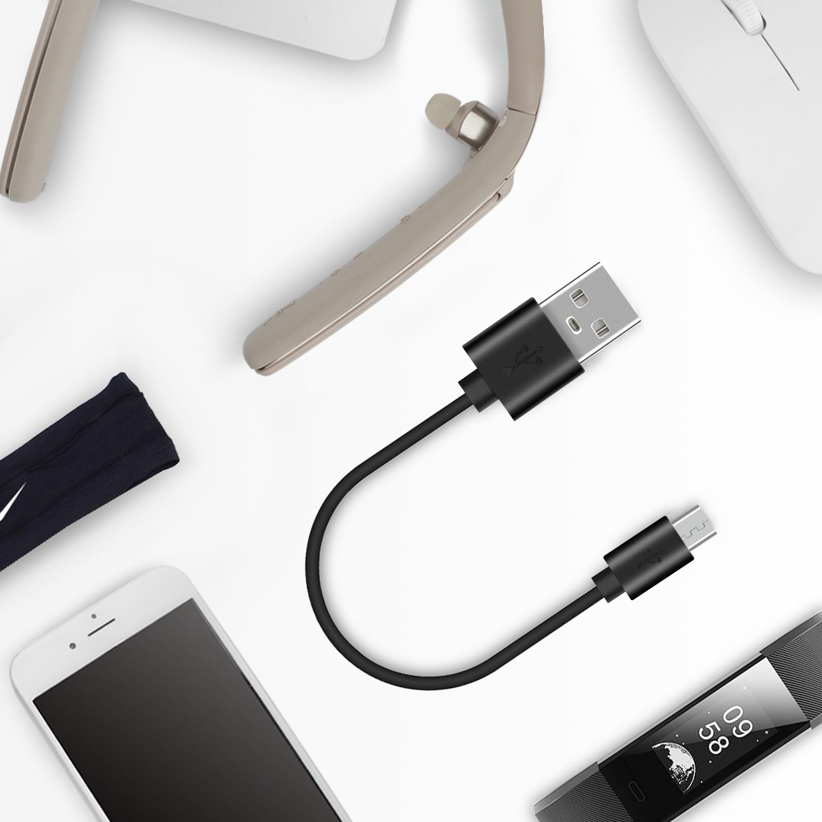 Cavo Di Ricarica Corto Geekria Da USB A Micro-USB 30cm Per Auricolari Sportivi - Compatibile Con Jabra, Jaybird, LG, Edifier E Altri