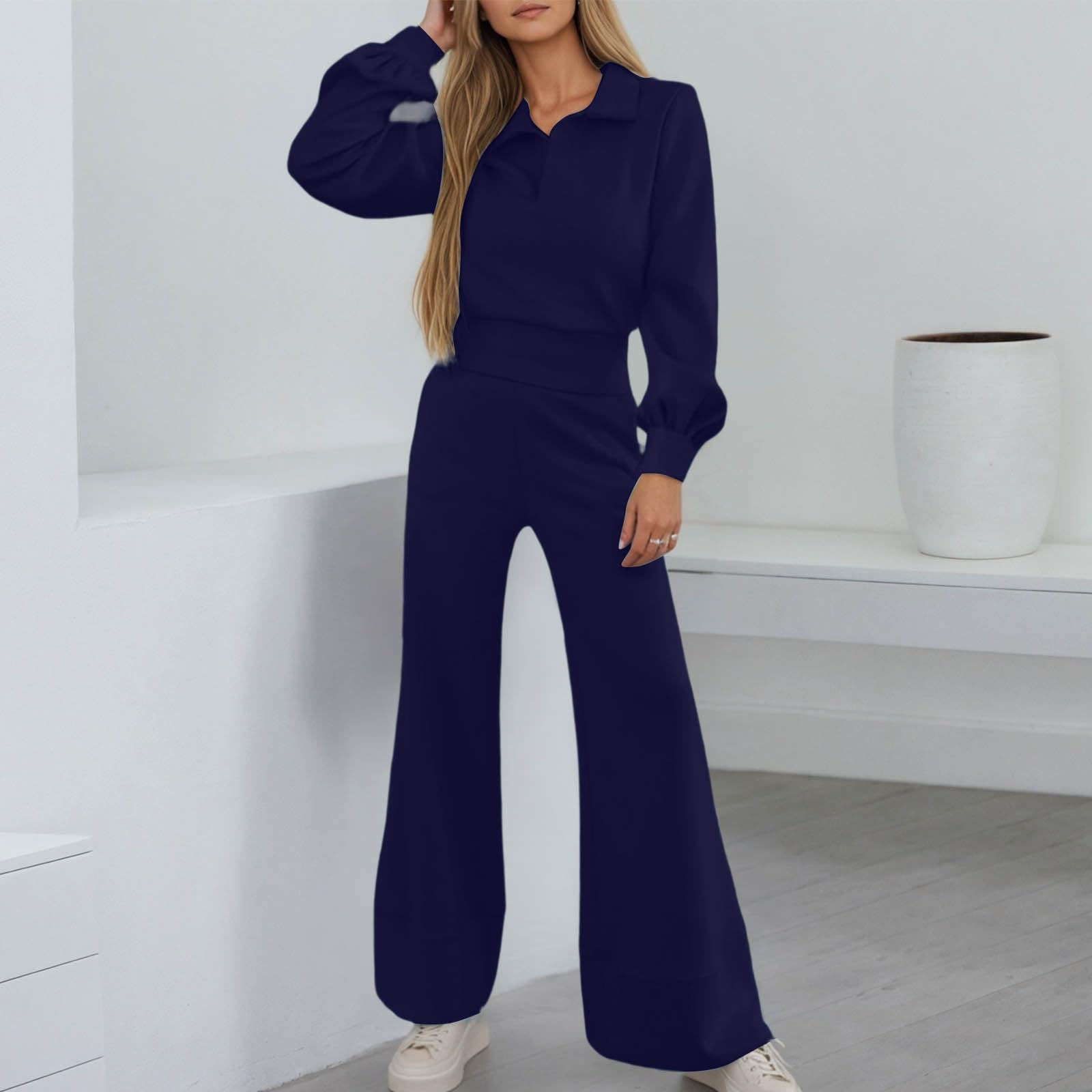 Genérico Zweiteiliges Jogging-Set, langärmelig, Sweatshirt mit Reißverschluss, Jogginghose mit breitem Bein, Sportbekleidung aus Baumwolle, mit Taschen für Laufen und Yoga