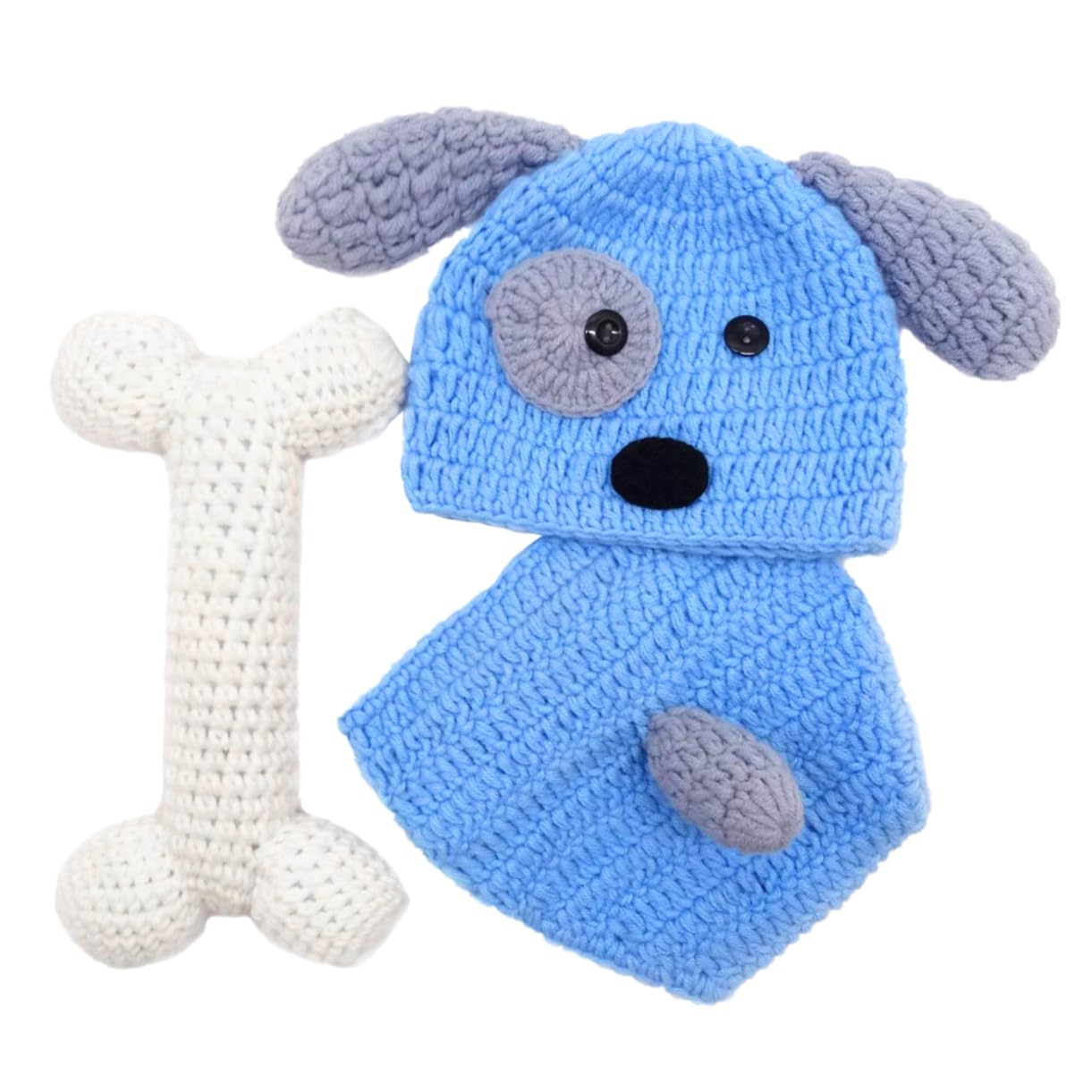 OUNONA Conjunto Ropa De Tejida Mano Para Fotografía De Nacidos Azul Incluye Sombrero Pantalones Cortos Y Accesorios De De Perrito