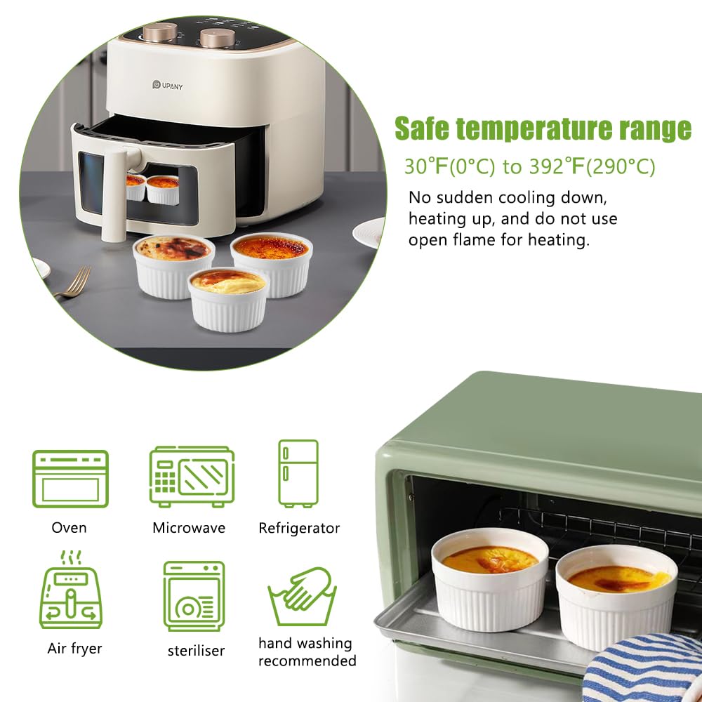 Set di 6 Pirottini per Soufflé Set, Stampi per Soufflé in Porcellana Bianca, 180 ml Pirottini per Soufflé da Forno Ciotole per Creme Brulee, Budini, Salsa, Snack, Fruttoda (bianco)