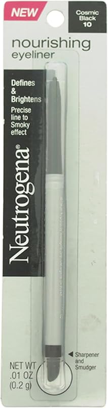 Neutrogena Nourishing Eyeliner Pencil, Built-in Sharpener for Precise Application and Smudger for Soft Smokey Look, Luminous, Nonfading and Nonsmudging Cosmic Black 10, .01 oz