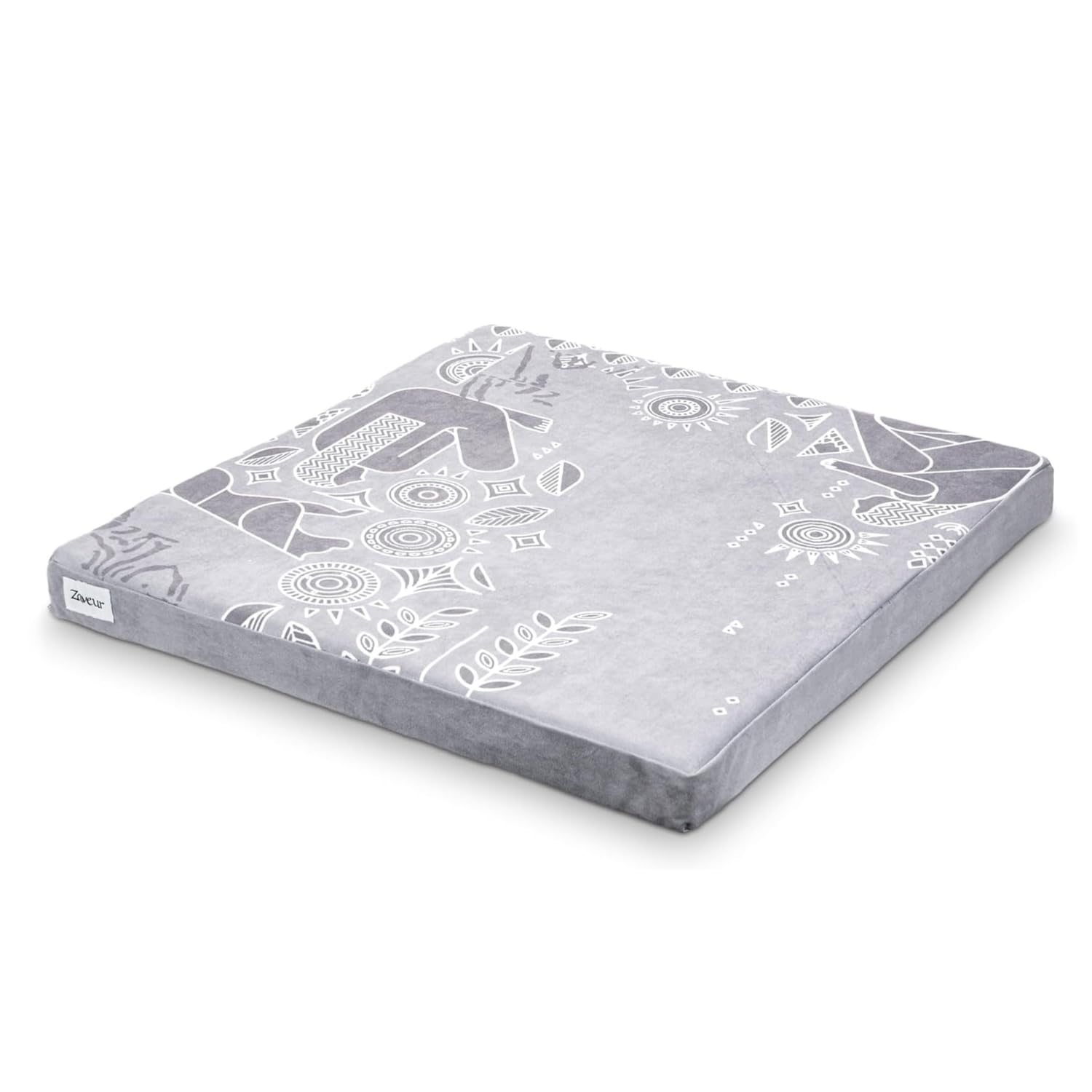 Zaveur Royal Court Meditation Mat With Velvet Cover - 24" x 24" Square Zabuton Thick Yoga Mat - Non Slip Exercise Mat for Home Workout - Thick Foam Exercise Floor Mat for Zafu or Bench - Gray