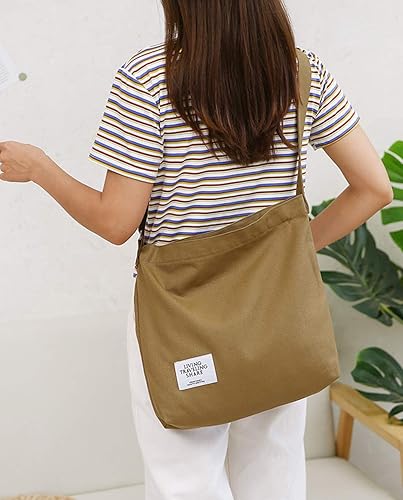 Miniatura 5 de Covelin - Bolsa de hombro informal de lona para mujer, estilo bohemio y retro, bolsa de mano, bolso cruzado, tamaño grande
