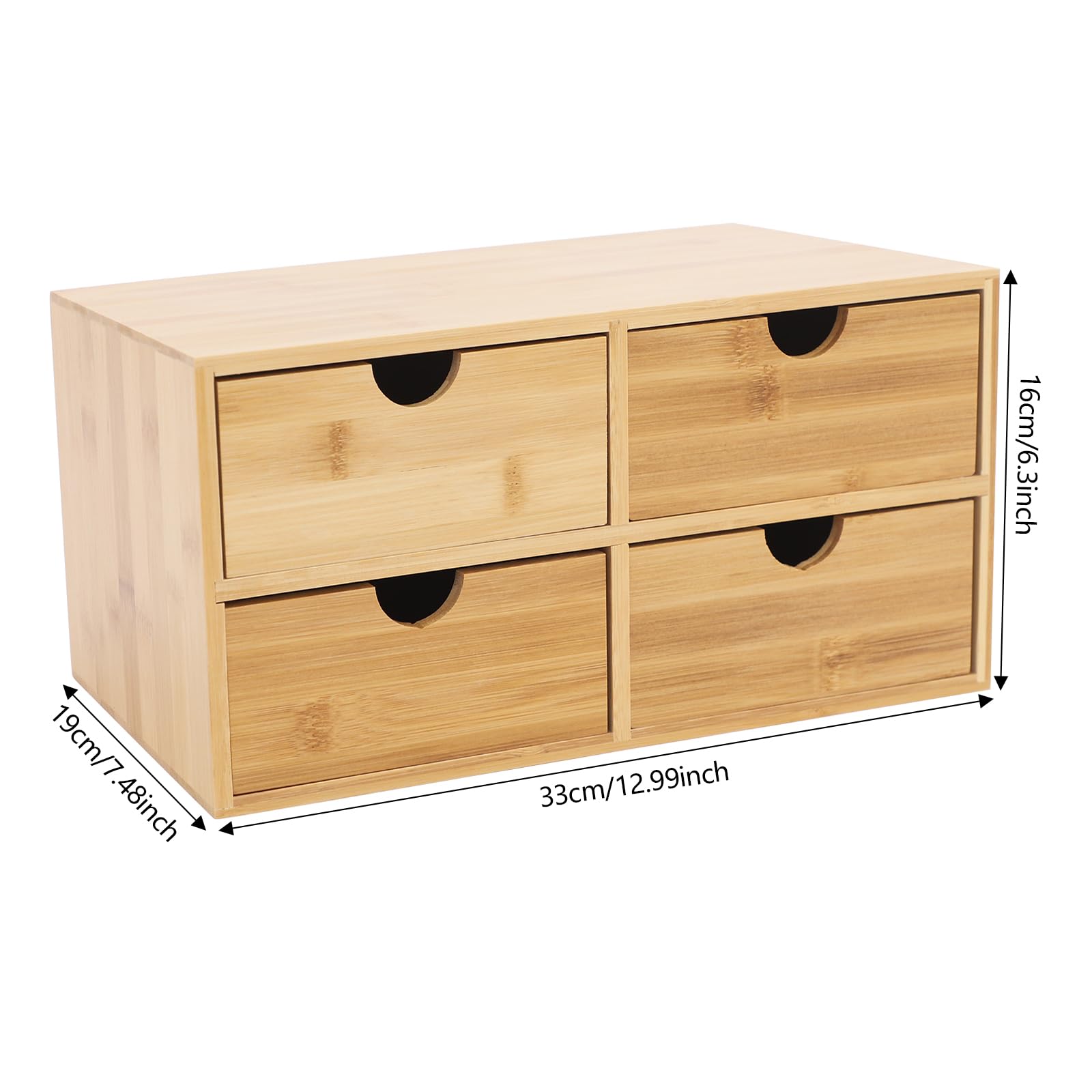 Organizer per cassetti in bambù per scrivania, scatola portaoggetti in legno con 4 cassetti, mini Kommode per ufficio, 33 x 19 x 16 cm, soluzione da scrivania elegante e funzionale