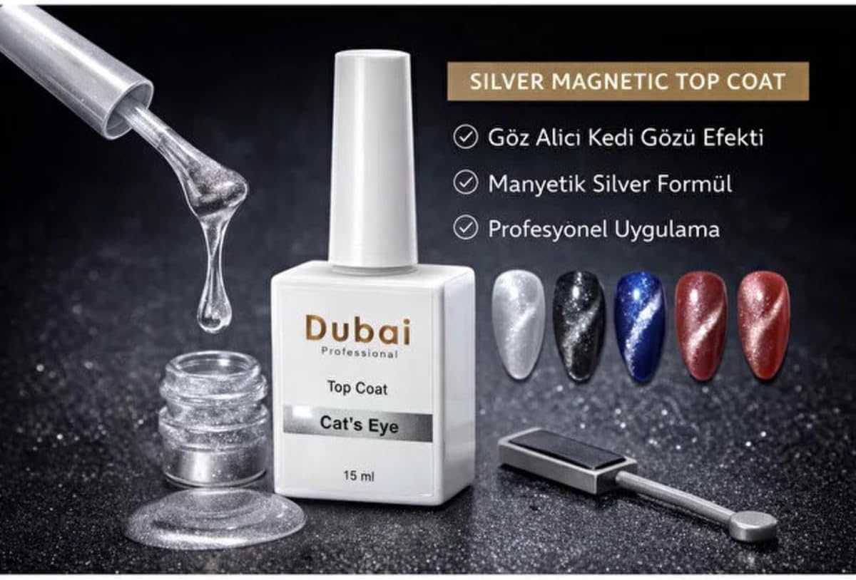 Fontenay Dubai Professional Cat’S Eye Silver Magnetic Top Coat 15 Ml Gri