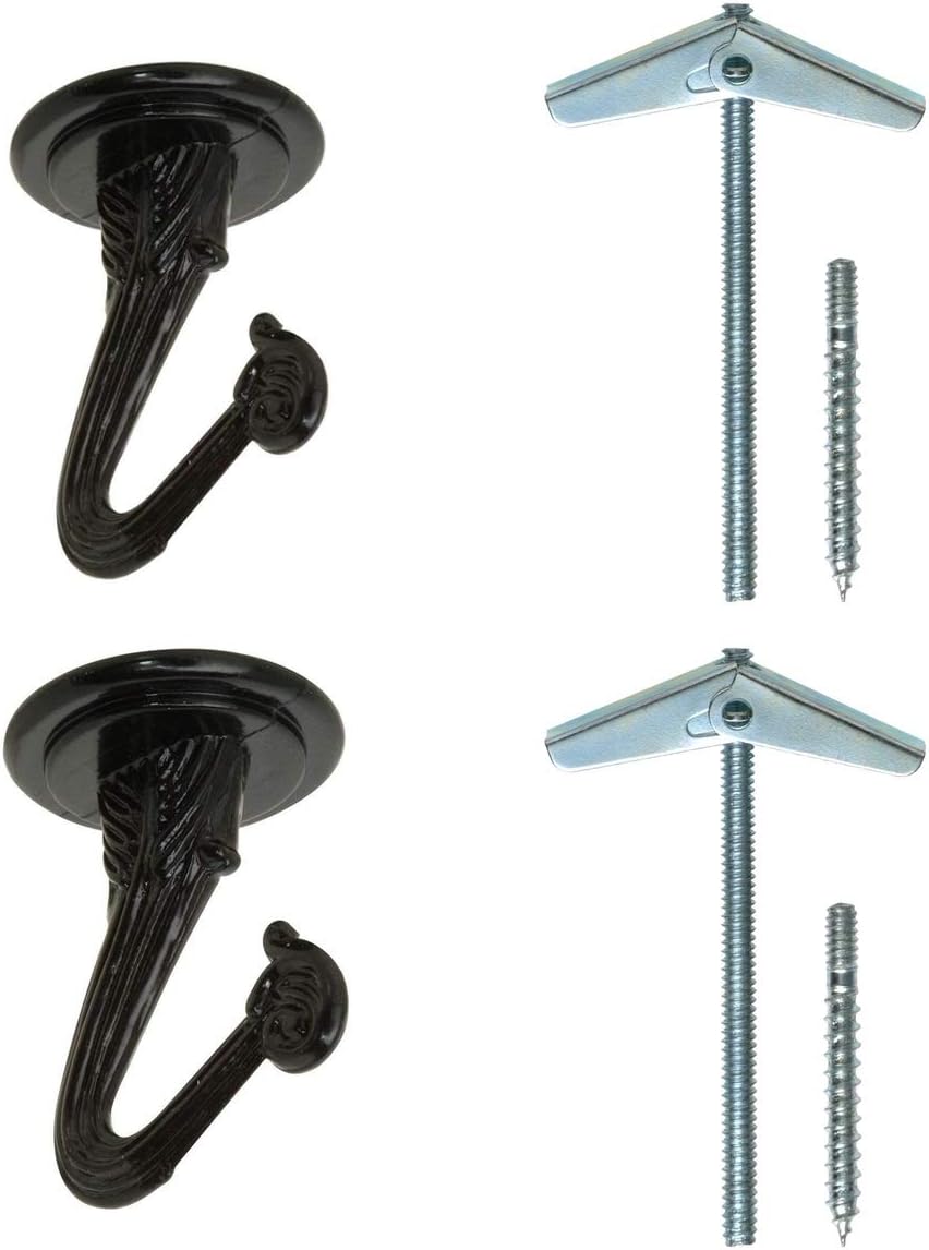 Ceiling Swag Hook 2 Pack with Mounting Hardware - 1 1/2” Heavy Duty Swag Hooks for Hanging Planter, Ceiling or Extender Chains - Easy Install with Screws/Brackets (Black)