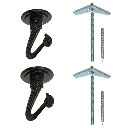 Rocky Mountain Goods Ceiling Swag Hook 2 Pack with Mounting Hardware - 1 1/2? Heavy Duty Swag Hooks for Hanging Planter, Ceiling or Extender Chains - Easy Install with Screws/Brackets (Black)