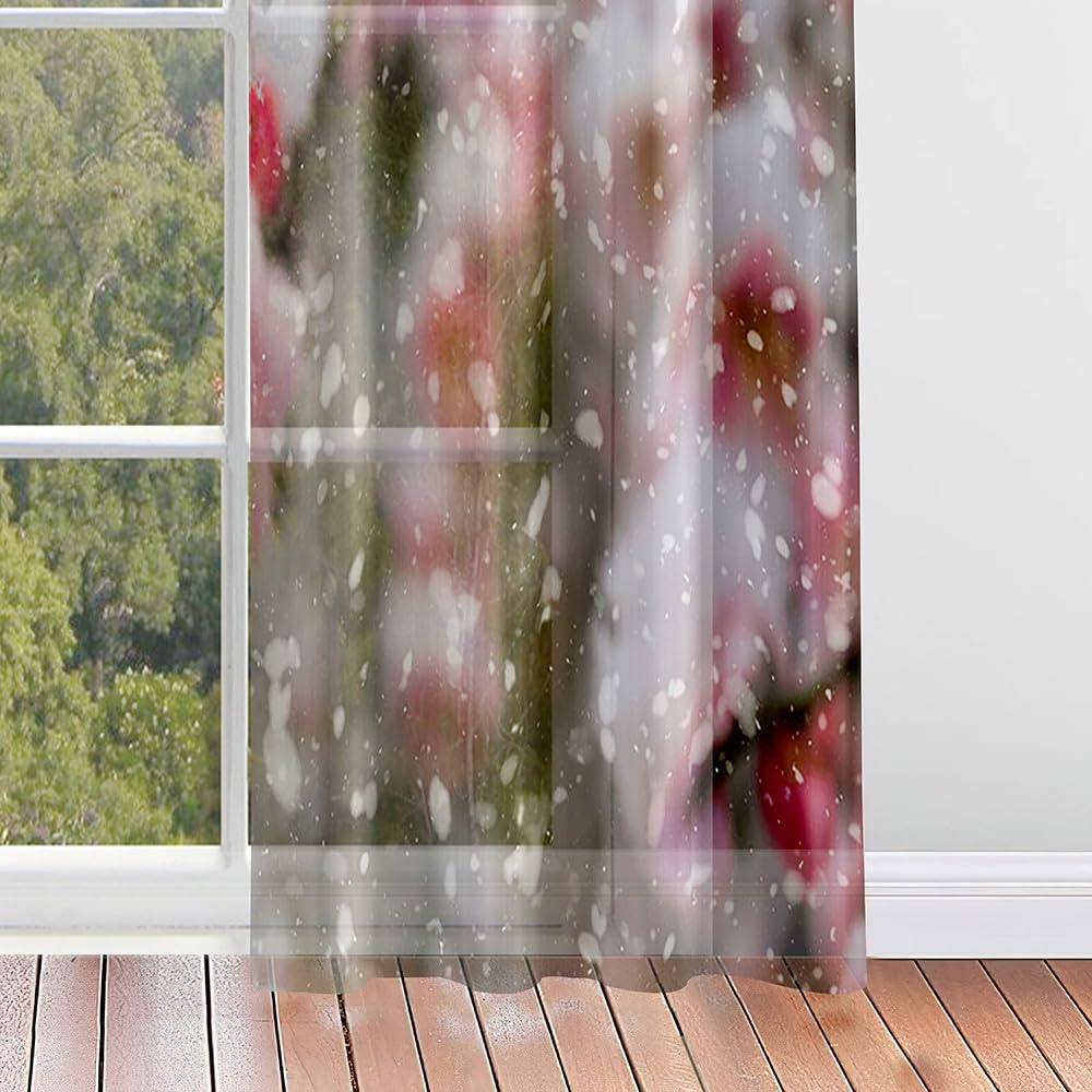 Lot De 2 Rideaux Transparents à Motif Japonais – 139 X 213 Cm, Voile Polyester, Protection UV 40-50%, Pour Salon, Chambre