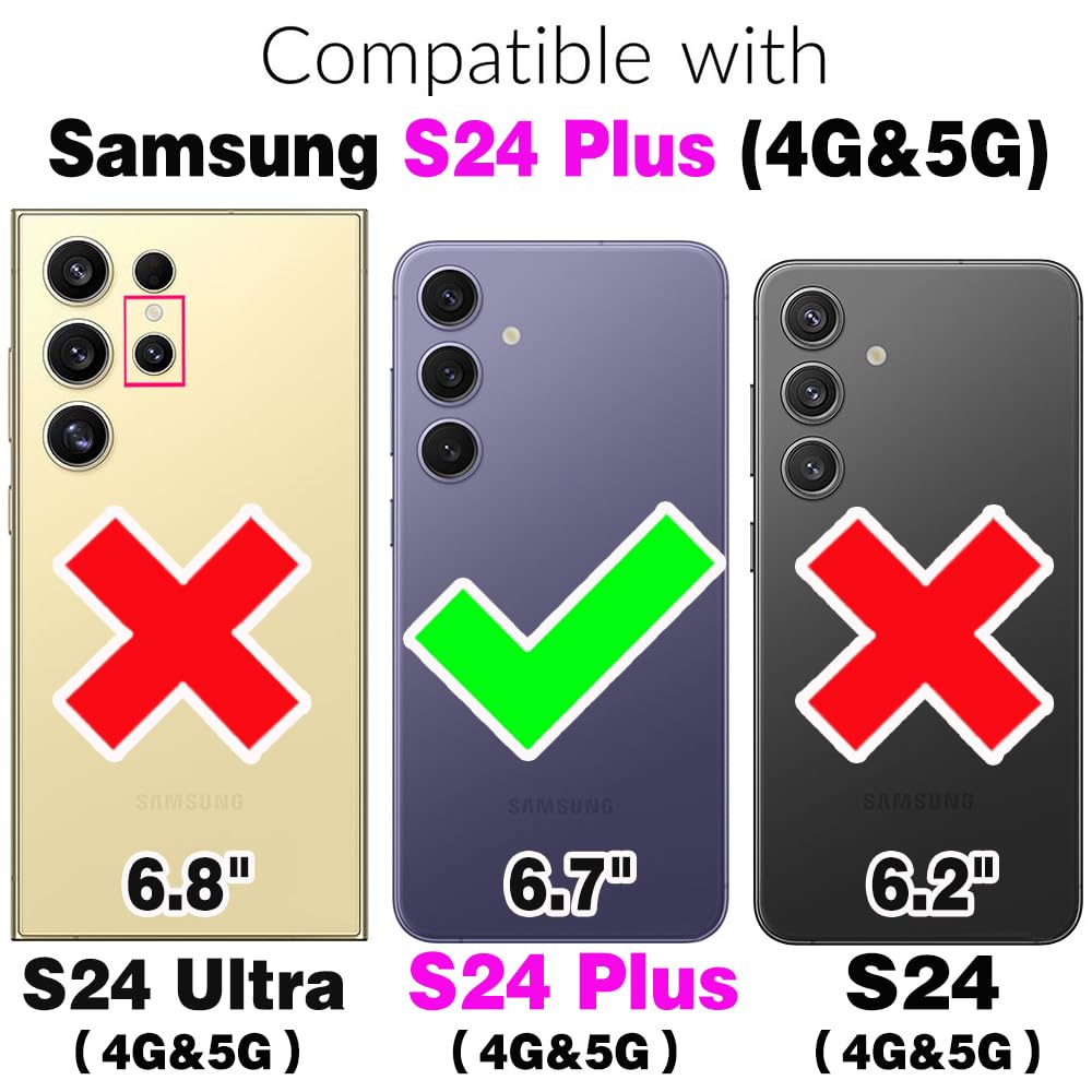 Asuwish Phone Case for Samsung Galaxy S24 Plus S24+ 5G with Tempered Glass Screen Protector Wallet Cover and Slim Ring Stand Card Holder Leather Cell Accessories S24plus 24S + S 24 24+ Women Purple