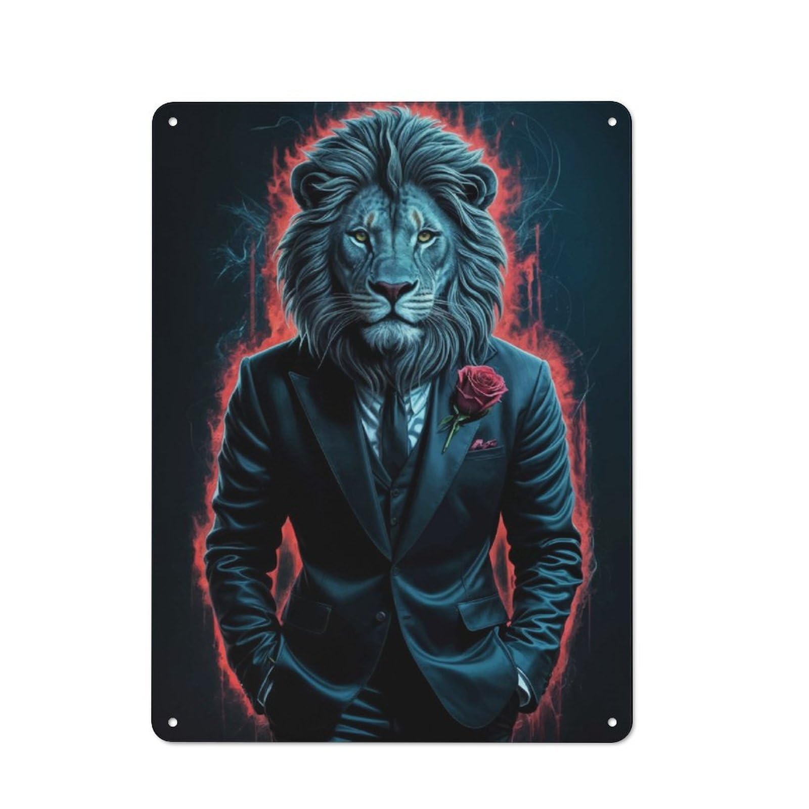 Junmoney Lion In Suit Vintage Metal Plaque 40X30cm For Café Or Home Bar, For Vintage Wall Decor Fans, For Home Office And Studio Walls