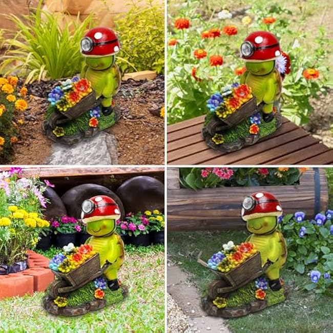 SunGlee Solar Light Turtle Outdoor Garden, Turtle Solar Light for Outdoors Yard Patio Decor 4 LED Sun Powered Outsides Turtles Decor Light Up Garden Statue Gardening Gift for Women Mother Decoration