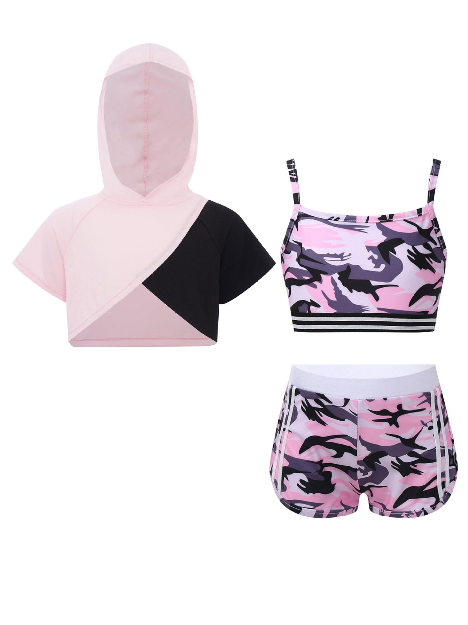 Dziewczęcy dres treningowy, zestaw sportowy z krótkim rękawem, bluza z kapturem, szorty dla dziewcząt, na lato, zestaw do tańca, treningu, biegania