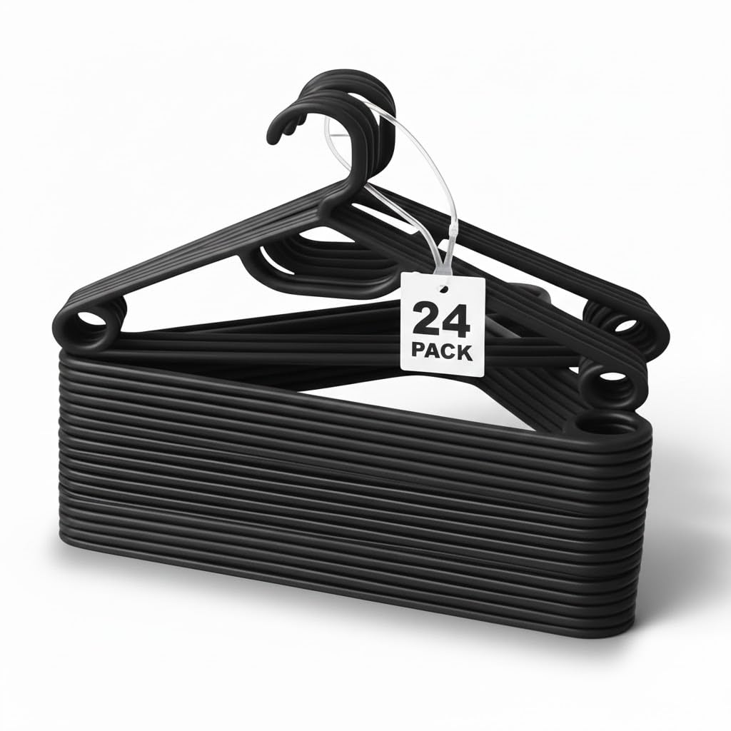PulGos Pack of 24 Plastic Clothes Hangers – Premium Non-Slip Ultra-Thin Hanger for Wardrobe, Lightweight & Durable Design, and Space-Saving Closet Organizer with Smooth Finish for All Garments