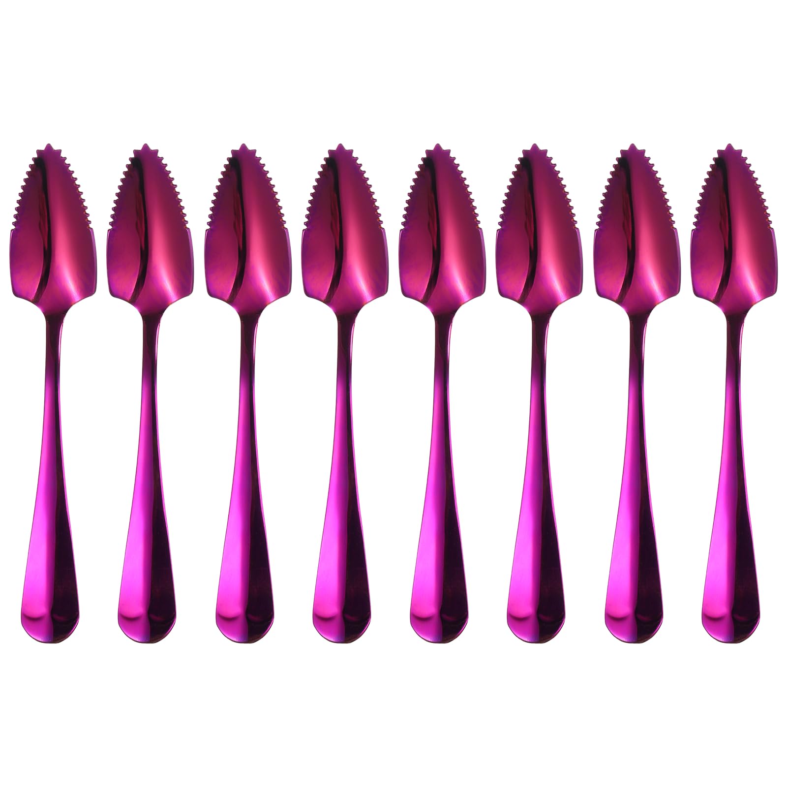 sourcing map 8Pcs Grapefruit Spoons, Stainless Steel Fruit Utensils Spoon with Serrated Edge Thick Gauge Handle Grapefruit Knife Tool Mirror Finish for Citrus Melon Dessert, Purple