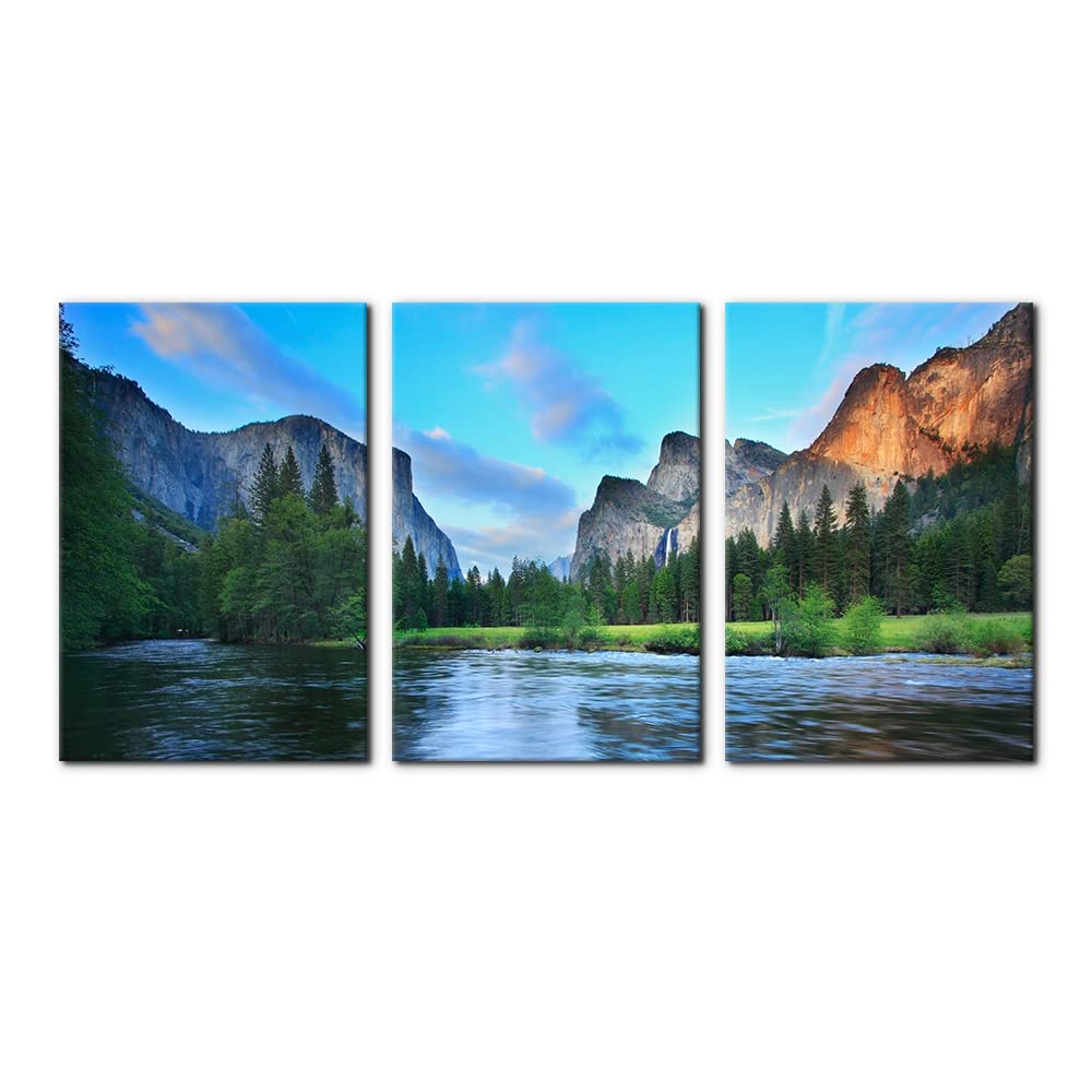 Pacimo Mountain Canvas Wall Art Panorama of Yosemite Valley Pictures Painting National Park Modern Artwork Lake Nature Landscape Framed Wall Art for Living Room Bedroom Office Wall Decor - 16"x24"x3