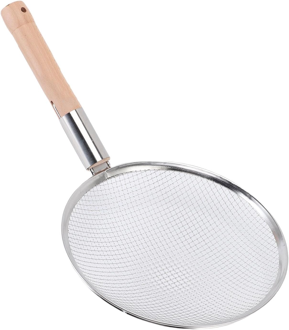 SUNGOOYUE Stainless Steel Skimmer Spoon with Fine Mesh Filter with Wooden Spoon for Home Kitchen, Heat NonSlip Beech Wood, Present Choice for Mother (28CM)