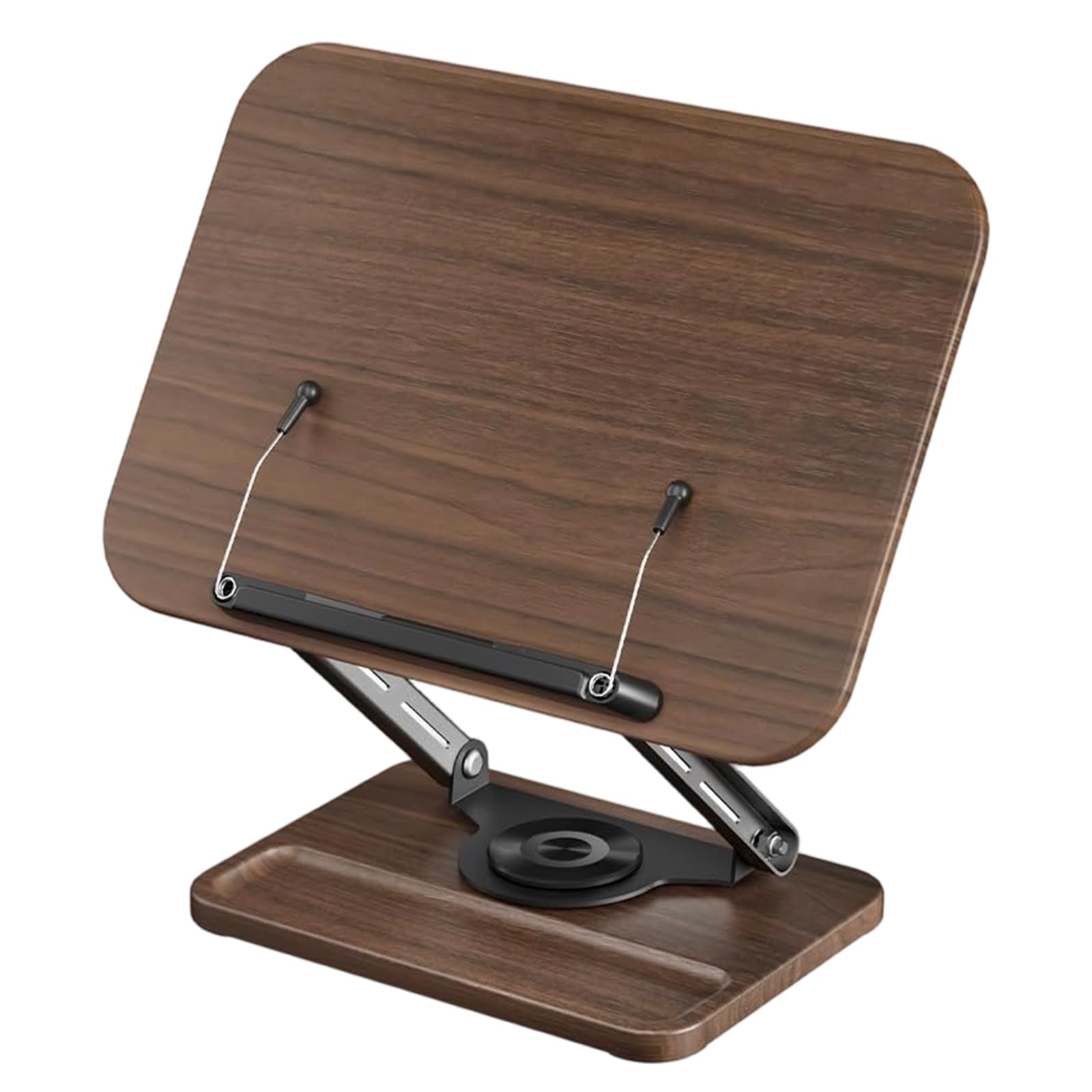 Support de livre réglable pour étude et cuisine - Rotation lisse à 360° - Clip de page extensible - Base en bois robuste - Rangement miniature réglable et ergonomique