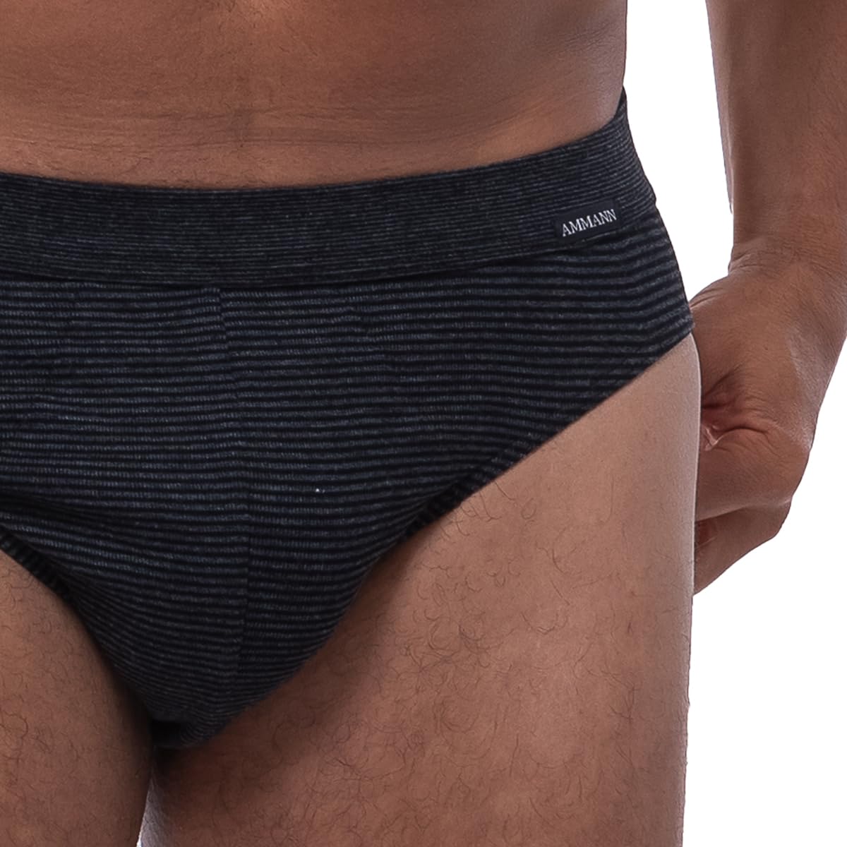 Ammann 3er Pack Jeans - Herren Unterhose ohne Eingriff - Slip Jazz-Pant Feinripp mit hohem Baumwolle-Anteil Größe 5-8 - Dunkelblau und Anthrazit