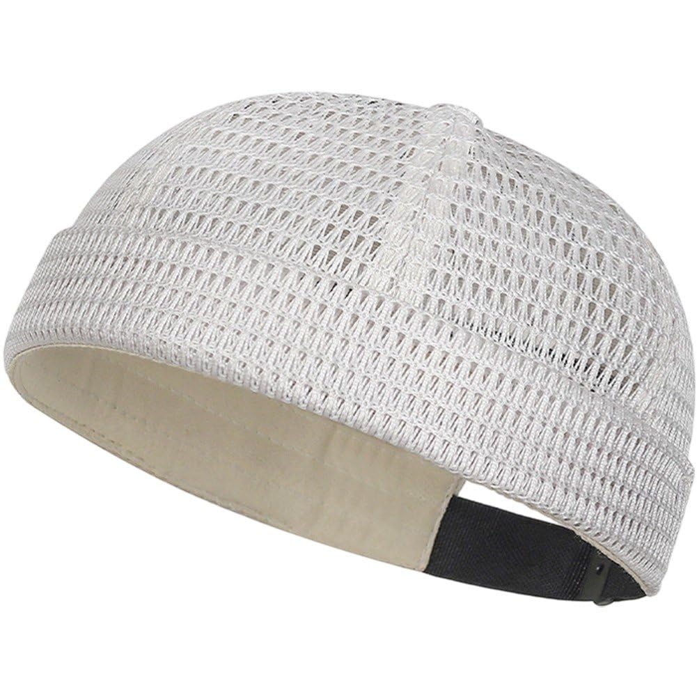 Fituenly Men's Mesh Docker Cap, Brimless Adjustable Beanie with Rolled Cuff, Breathable Summer Worker Sailor Hat Skullcap