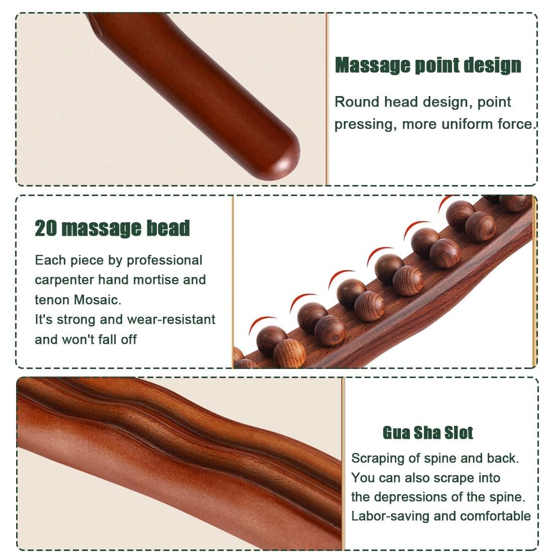 ZELVO Wood Massage Stick Tools Wooden Therapy Scraping Lymphatic Drainage Massager, Double Row 20 Beads Point Treatment Gua Sha Tools for Back Leg Whole Body ZELVO Wood Massage Stick Tools Wooden Therapy Scraping Lymphatic Drainage Massager, Double Row 20 Beads Point Treatment Gua Sha Tools for Back Leg Whole Body