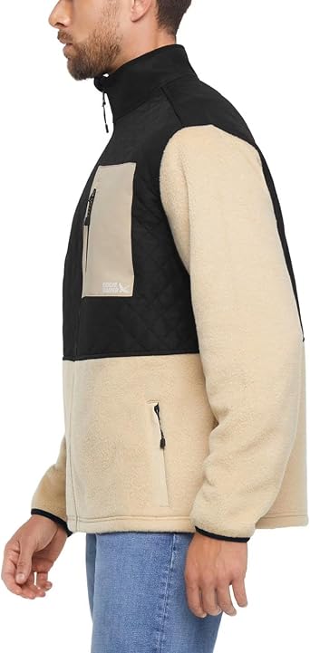 Eddie Bauer Men Mixed Media Fleece Jacket (US, Alpha, Large, Regular, Regular, Khaki)