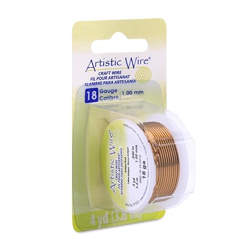 Artistic Wire, Alambre de cobre de color resistente al deslustre calibre 18, color latón antiguo, 4 yardas