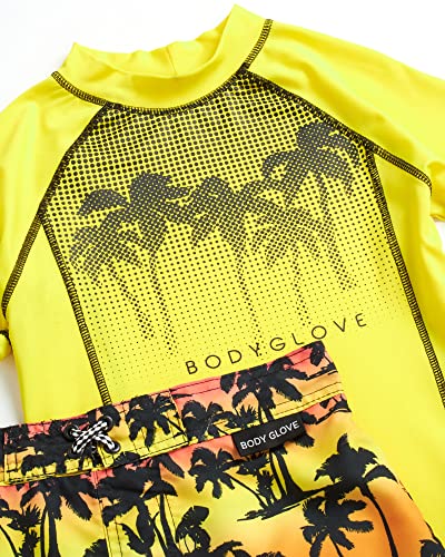Body Glove Boys’ Rash Guard Set – Upf 50+ Short Sleeve Swim Shirt And Bathing Suit Trunks – Swimwear Set For Boys (4-12), Size 10, Orange Neon/Palm Trees #TOP1