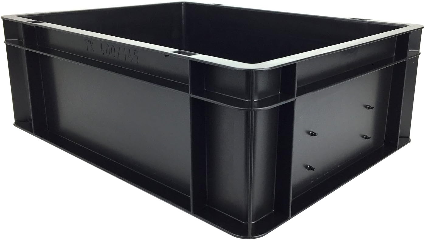 Euro Container Stackable Storage Box, 400 x 300 x 145 mm (L x W x H), Black/Anthracite, Very Stable, 13 Litres, Made in Germany