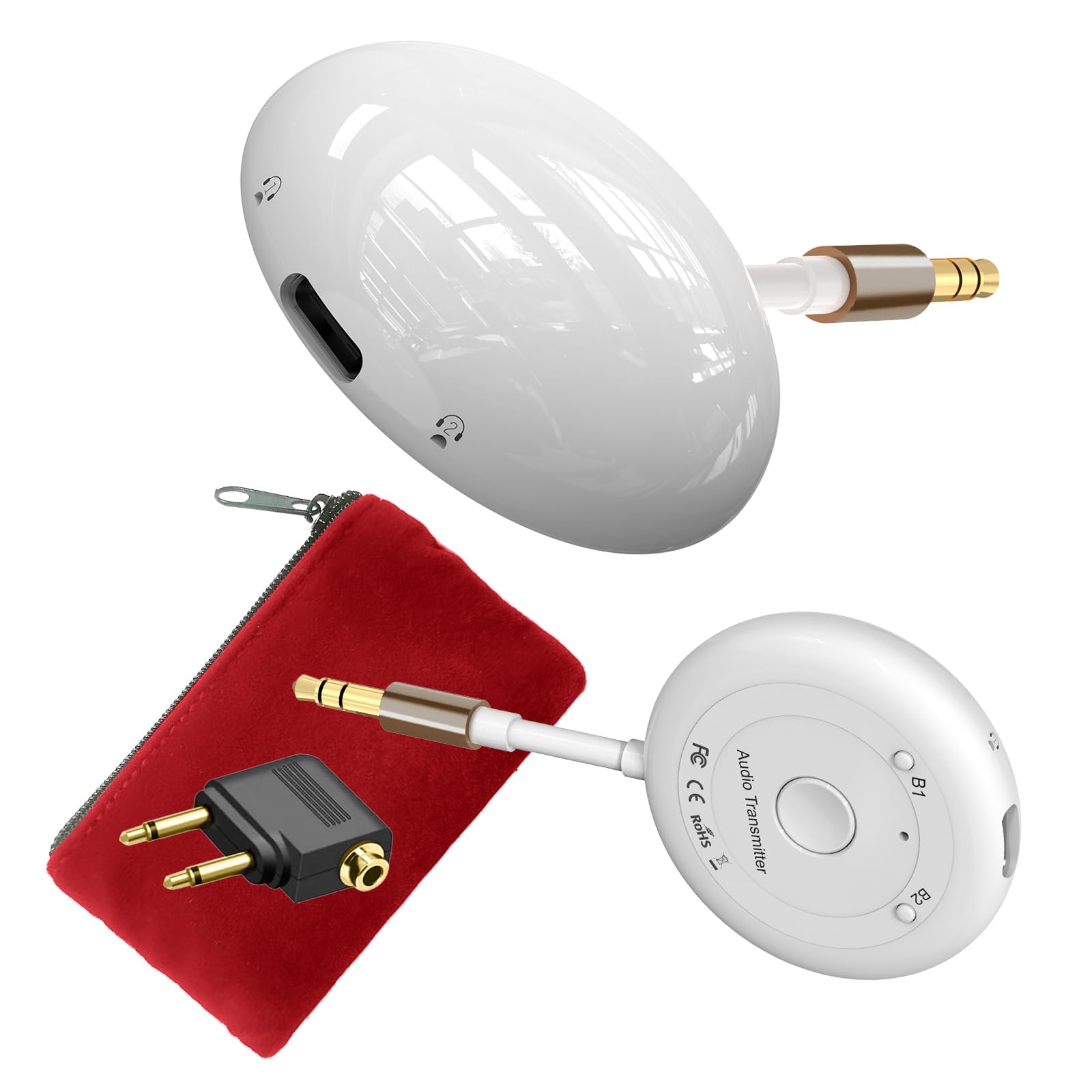Airplane Bluetooth 5.3 Transmitter Adapter-Low Latency Wireless Audio for AirPods/Earbuds/Headphones on Flights, Gym, TV, with 3.5mm AUX Jack