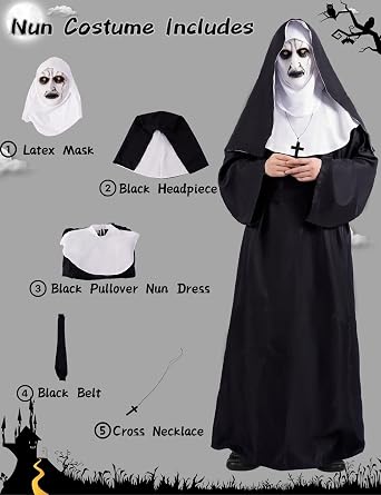 Nun Costume Woman Scary Halloween Evil the Nun Outfit for Women Men