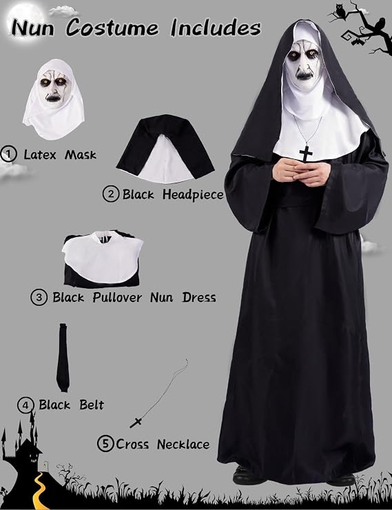 Nun Costume Woman Scary Halloween Evil the Nun Outfit for Women Men
