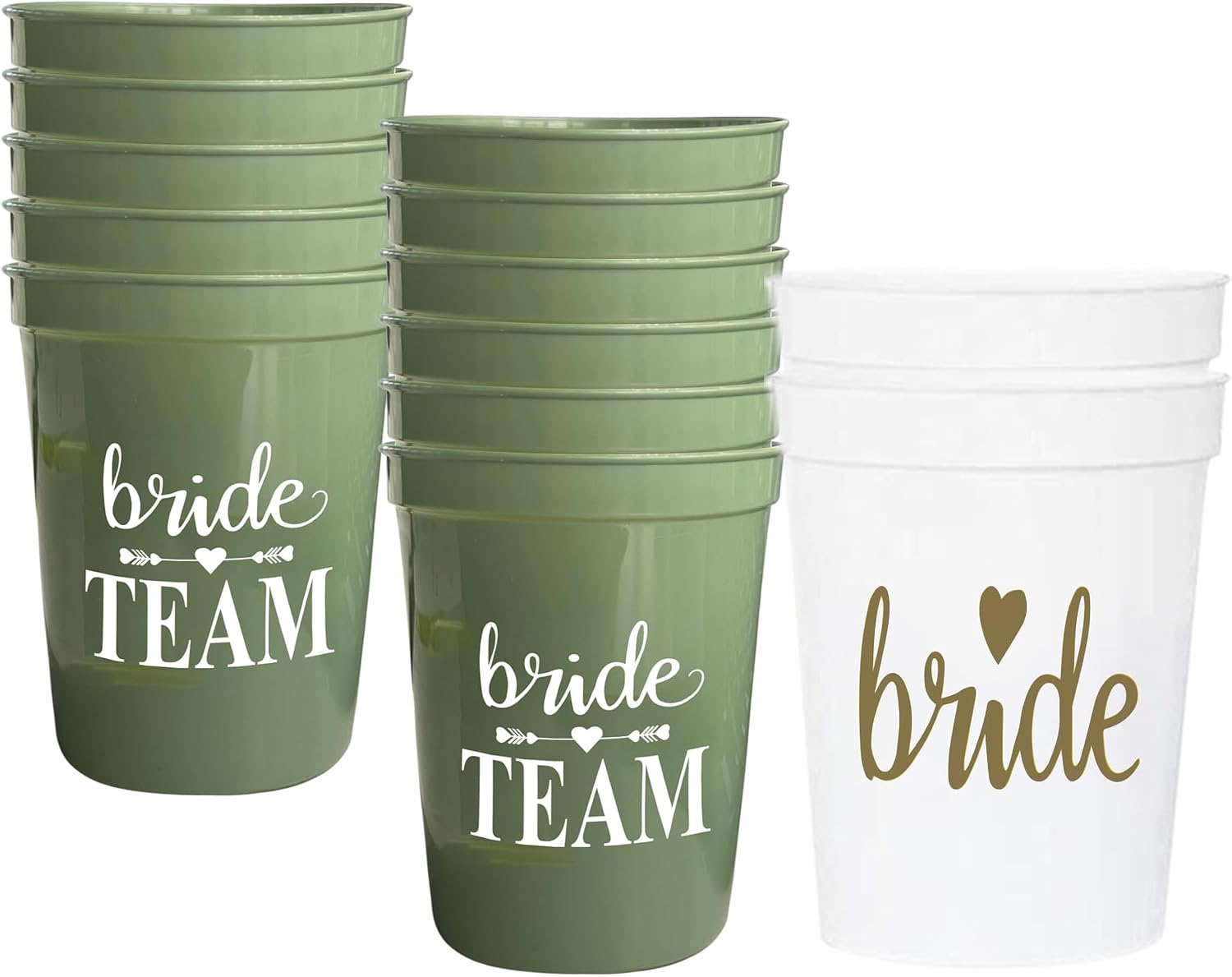 LADY&HOME 13 Pack Bachelorette Party Cups-Bride Team Reusable Cups | Bridal Shower Supples,Bachelorette Party Decorations,Bridesmaid Favors (Sage Green Team)