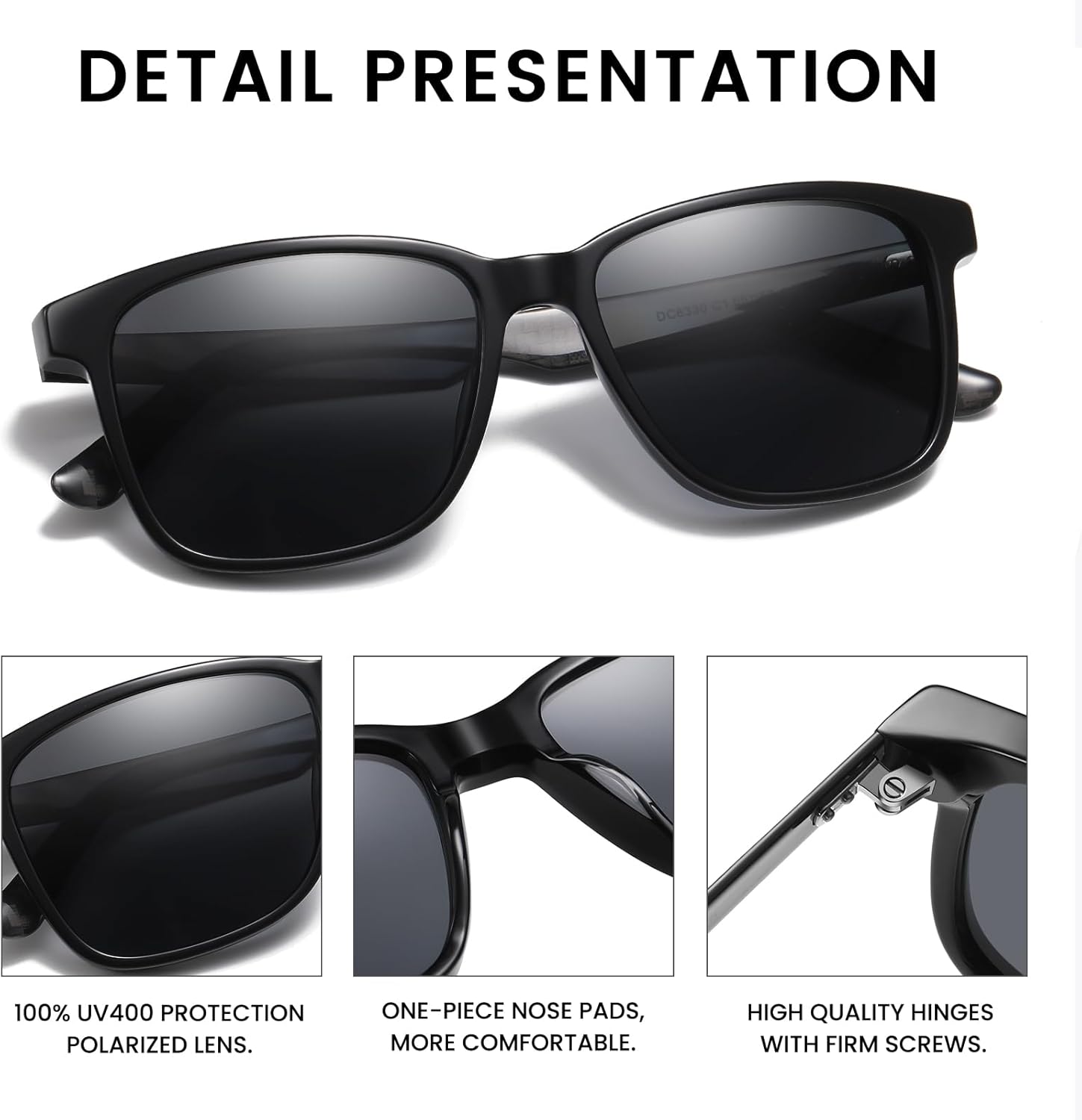 DUCO Rectangular Polarized Sunglasses for Men Acetate Carbon Fiber Sun Glasses Driving Fishing Golf UV400 Protection DC8330 - Image 4