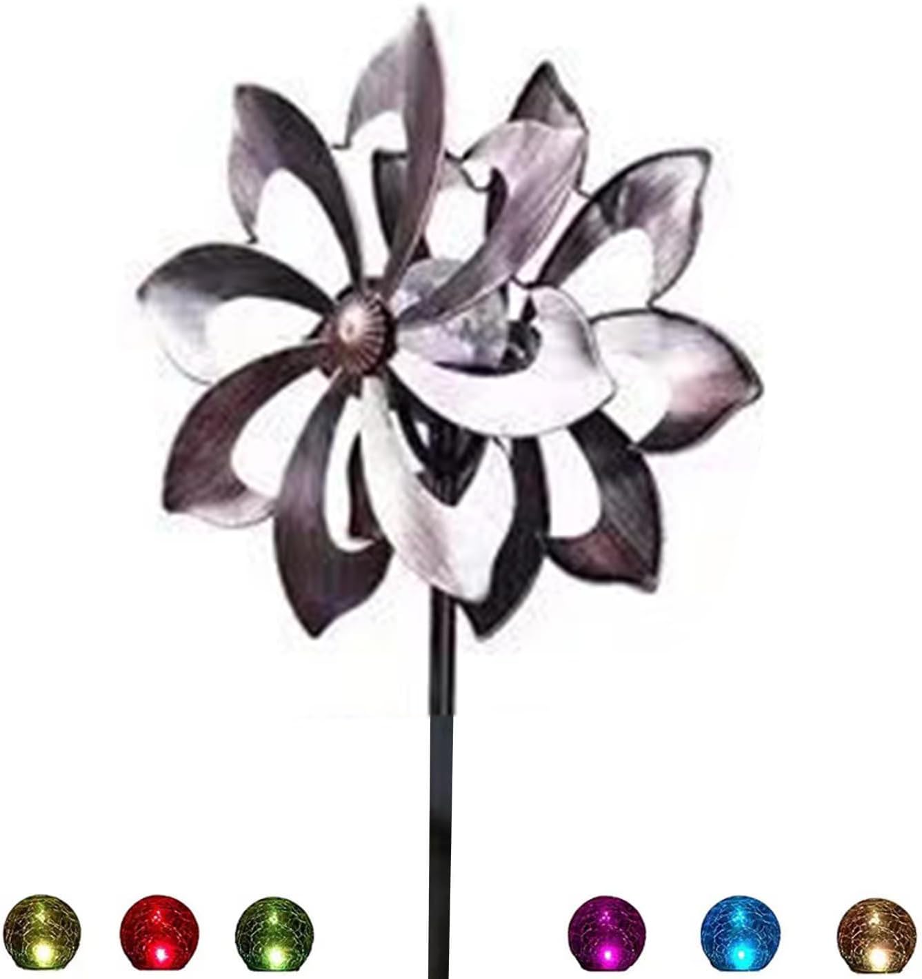 NUENUN Wind Spinner Outdoor Metal - Multi-Color Seasonal LED Lighting Solar Powered Glass Ball with Kinetic Wind Spinner Dual Direction for Patio Lawn & Garden (New Coffee Color)