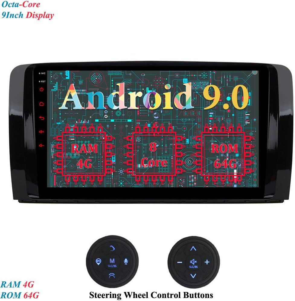 XISEDO 9 Inch Car Stereo Android 9.0 Octa-Core RAM 4G ROM 64G Head Unit GPS Navigation In Dash Car Radio for Mercedes-Benz R-W251/ R280/ R300/ R320/ R350/ R500 (with Steering Wheel Control Buttons)