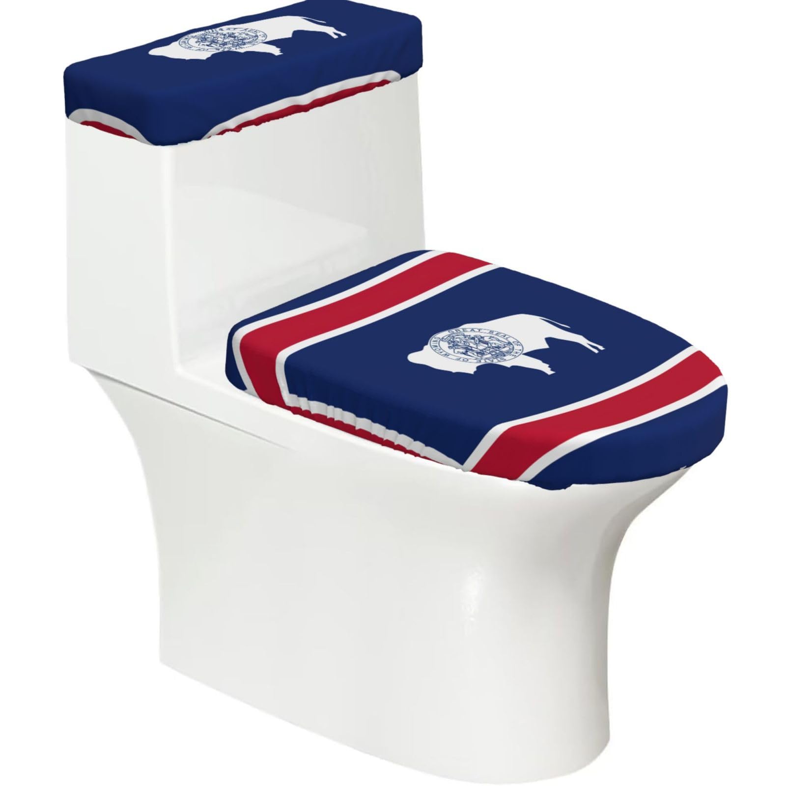 Wyoming State Flag Printed Toilet Tank and Lid Cover Set of 2 for Most Bathrooms, Fits Elongated Round Toilets