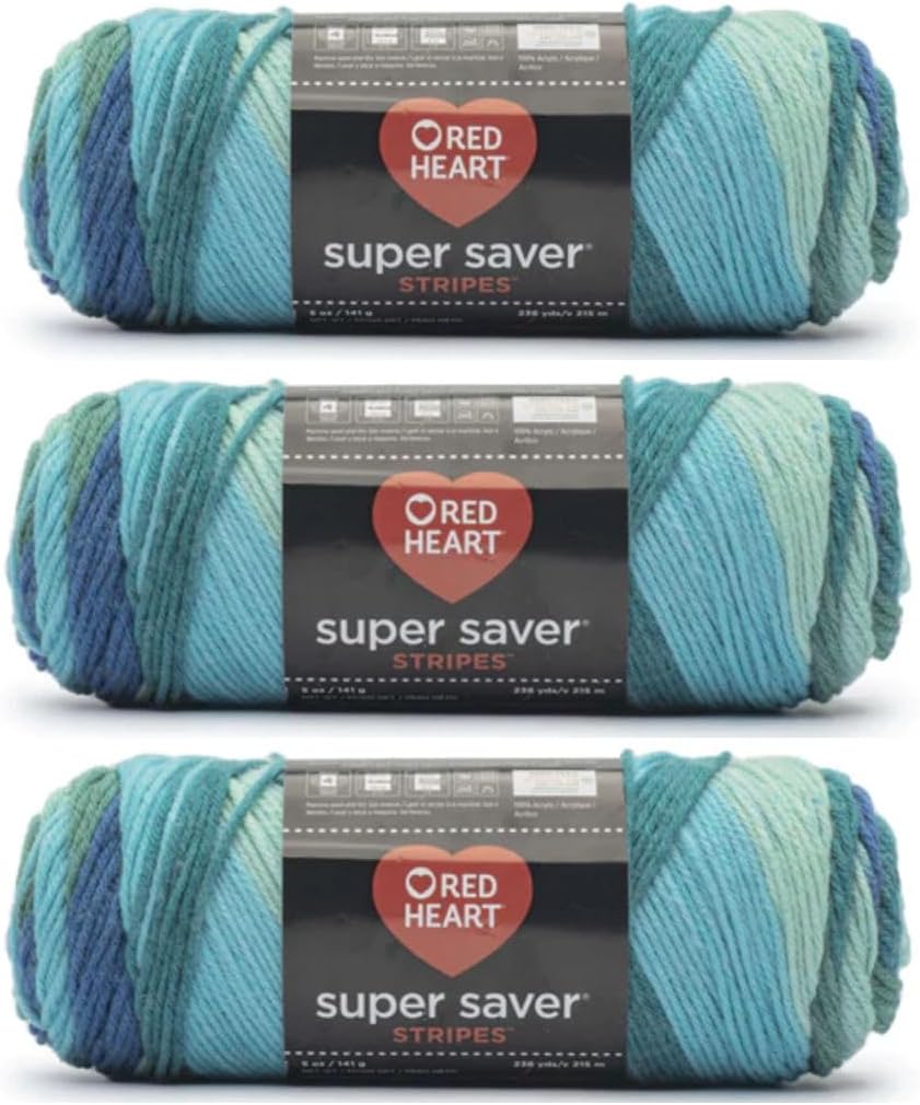 Generic Bulk Buy - Red Heart Super Saver Peacock Stripes Yarn - 3 Pack of 141g/5oz - Acrylic - 4 Medium (Worsted) - 236 Yards - Knitting/Crochet