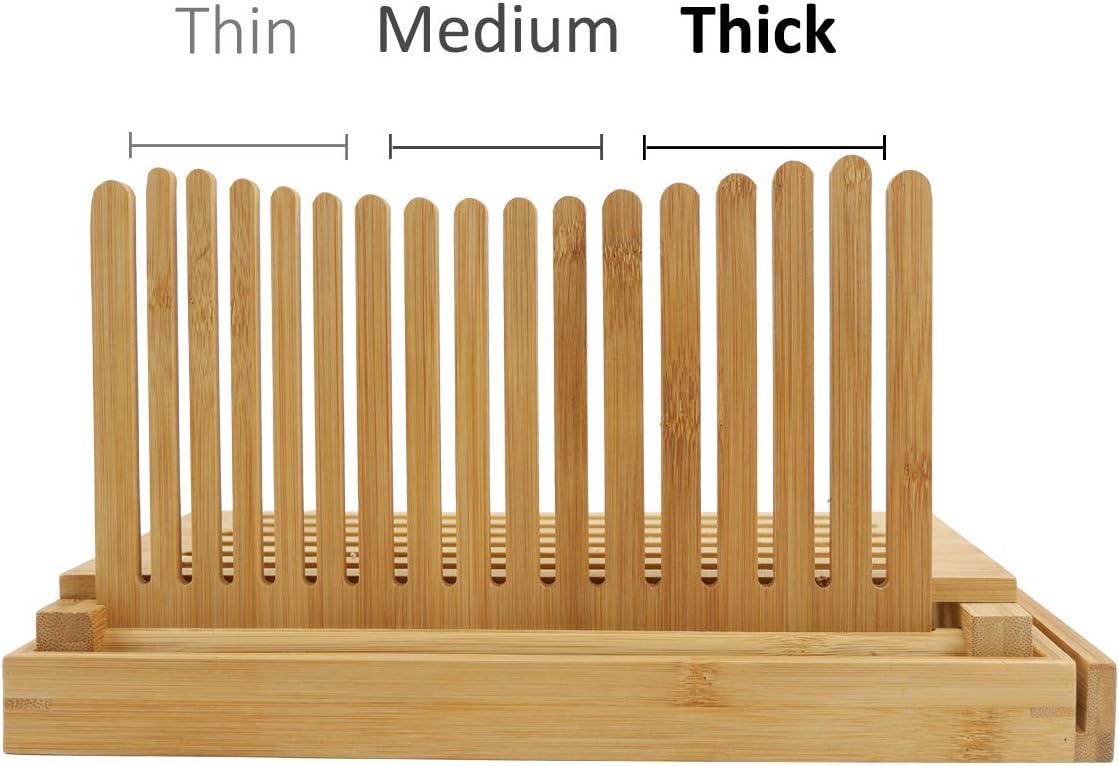 MAGIGO Nature Bamboo Foldable Bread Slicer with Crumb Catcher Tray, Bread Slicing Guide for Homemade Bread & Loaf Cakes, Thickness Adjustable (Knife not included)