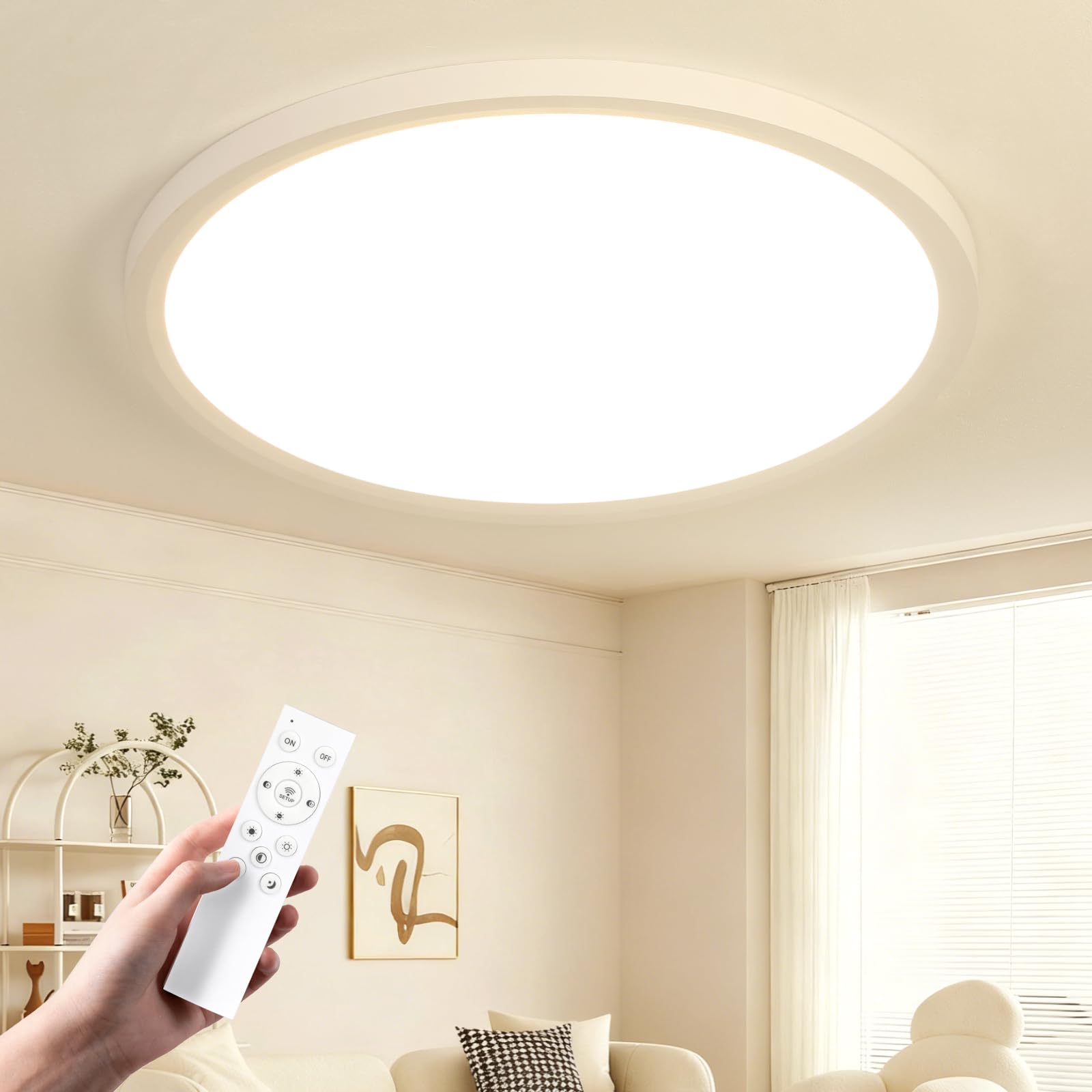 OTREN Ściemnialna lampa sufitowa LED 52 W 5200 lm z pilotem zdalnego sterowania i aplikacją, tryb nocny, timer i pamięć, 3000 K–6500K, wodoodporna IP44, do łazienki, kuchni i sypialni, 50 cm