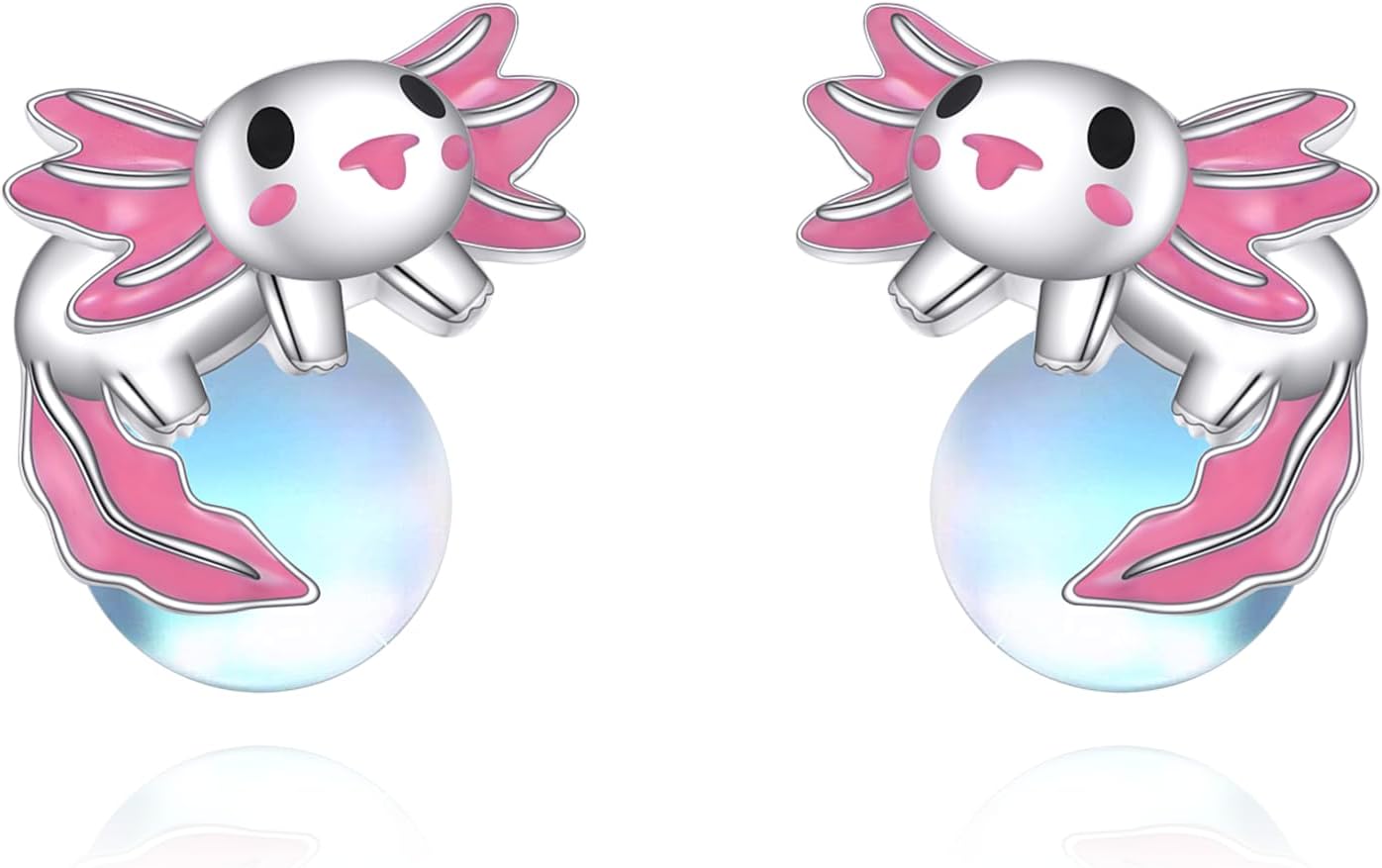 Axolotl Earrings 925 Sterling Silver Moonstone Axolotl Stud Earrings Cute Animal Jewelry for Women Mom