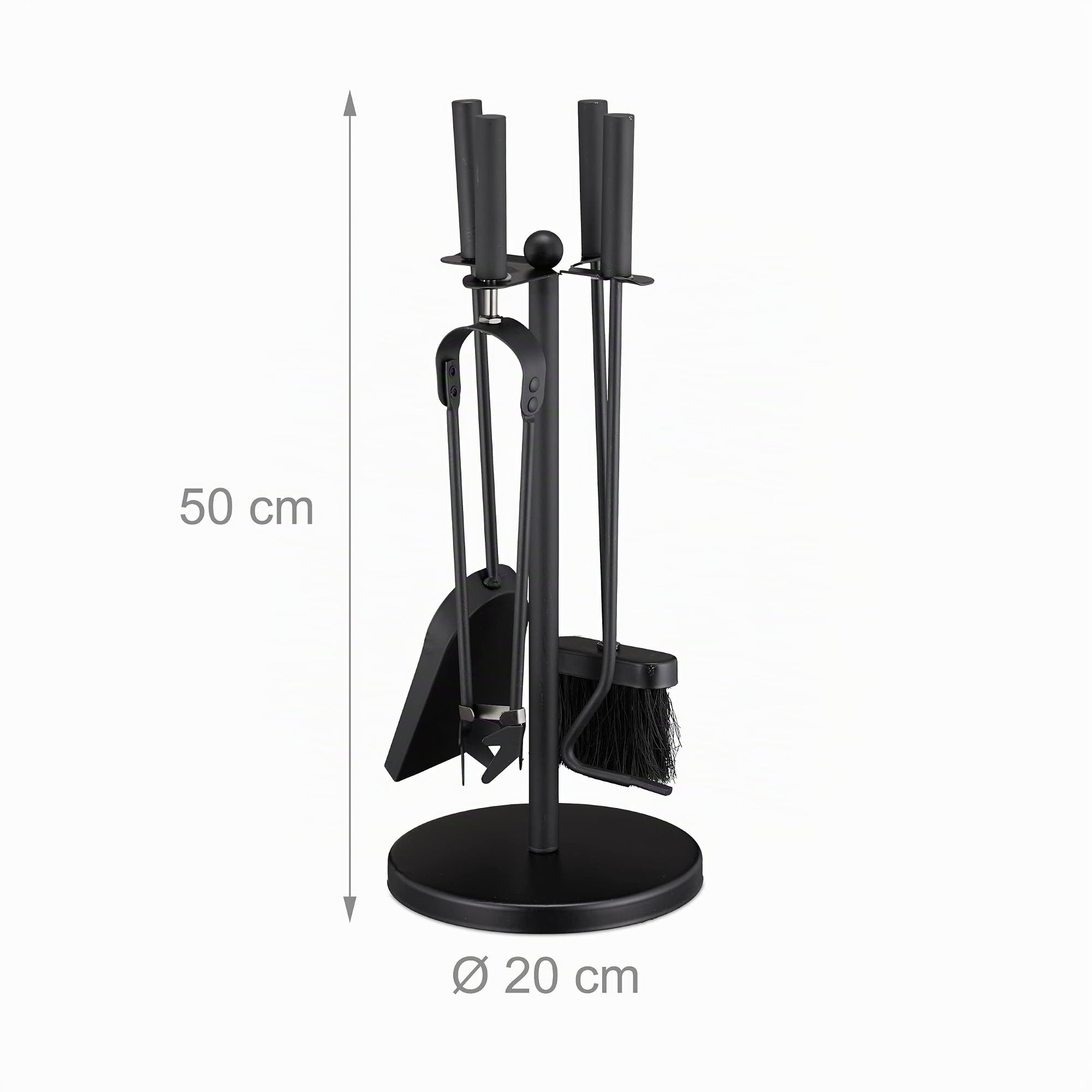 Relaxdays Set Attrezzi da Camino, 5 Accessori, Paletta, Scopino, Pinza, Attizzatoio e Porta-Attrezzi in Acciaio, Nero