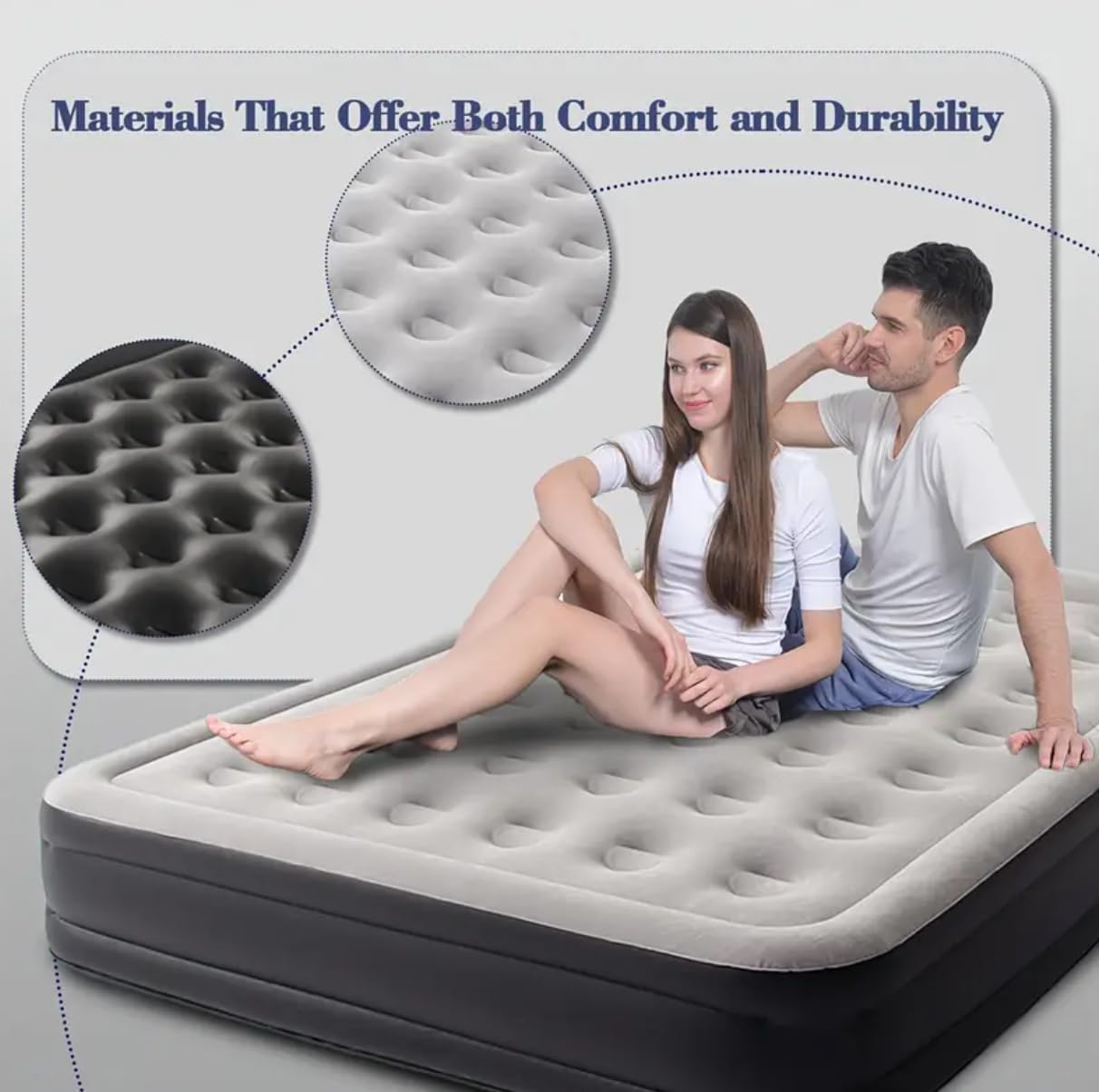 Queen Size 18.5" Air Mattress with Built-in Pump, Gray