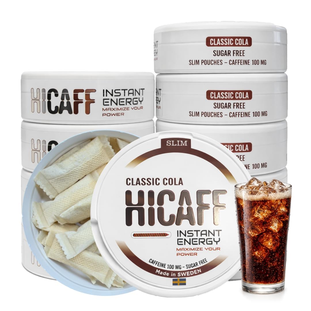 HiCAFF Caffeine Snus 100 mg 20 Pouches per Tub 5 Pack Sugar Free Energy