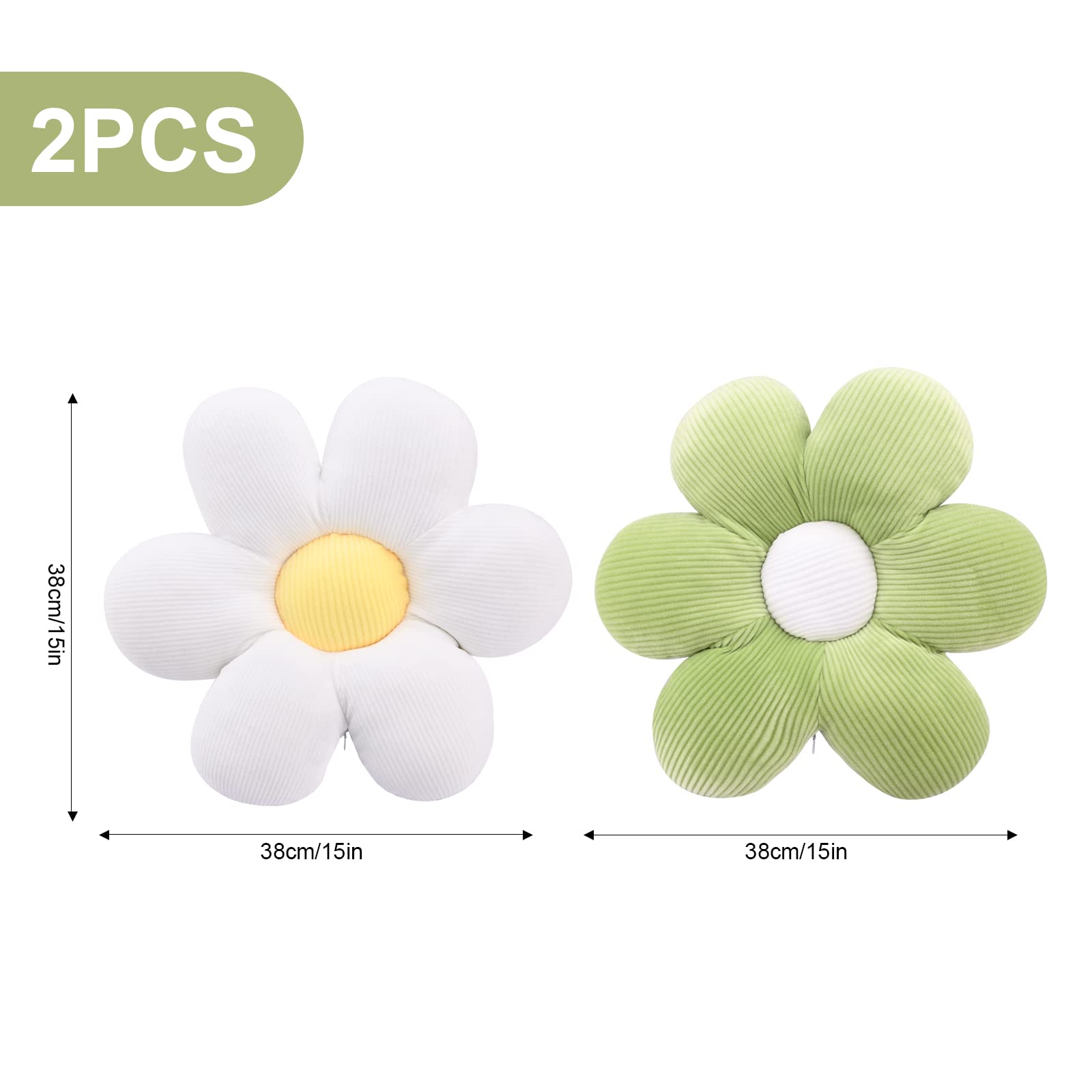 2 Pcs Flower Floor Pillow Seating, 40cm Shaped Chair Seat Pad, Soft Petal Cushion, Cute Plush Tatami for Car Home Sofa (Green+White) - Image 2