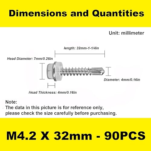 Miniatura 4 de #8 tornillos de chapa metálica de 1-14 pulgadas, tornillos autoperforantes de cabeza hexagonal de arandela, tornillos de metal para puerta,