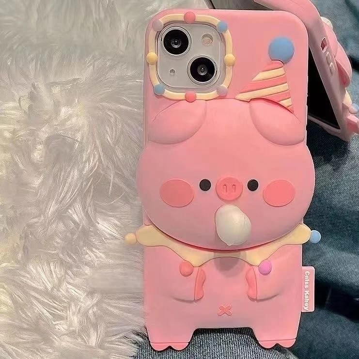 Image of COVERLY for iPhone 14 3D Pig Blowing Bubble Gum Case,Full Protective Squishy 3D Toy Lovely Piglet Back Case Pink Cartoon Cute Soft Silicone Fashion Fun Aesthetic Cover for Apple iPhone 14